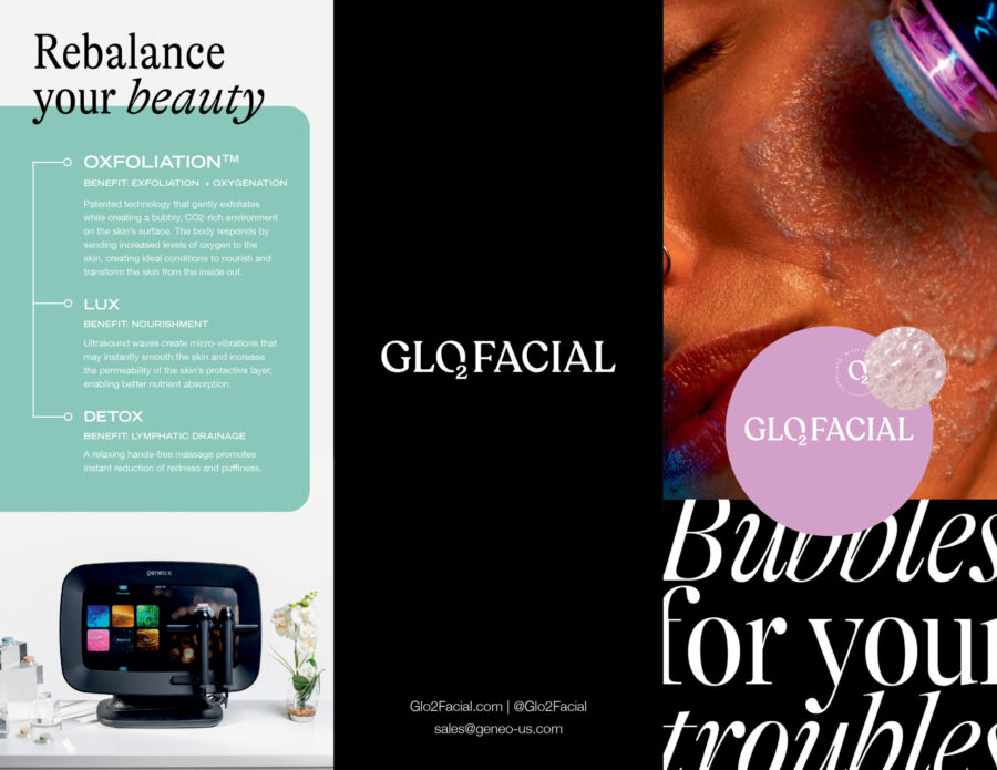 A brochure for glo facial, with the company logo.